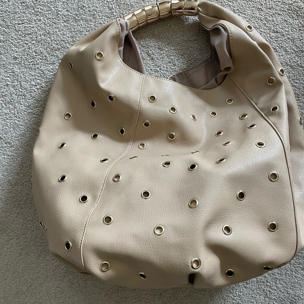 Large boho tan bag - faux vegan leather